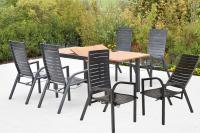 MX Gartenmöbel Siros Set 7tlg. Sessel verstellbar Gasdruckfeder Graphit Akazienholz Ausziehtisch 150/200x90cm
